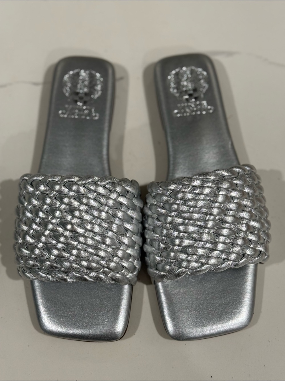 Vince Camuto Silver Braided Slide Sandals